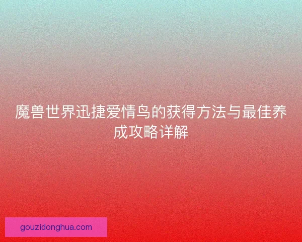 魔兽世界迅捷爱情鸟的获得方法与最佳养成攻略详解